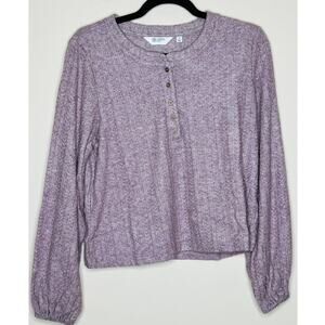 NWT Candace Cameron Bure Womens Bordeaux Balloon-Sleeve Henley Top Size Small